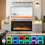 YISUFO 70" TV Stand with 36" Electric Fireplace, Large Modern Media Entertainment Center with Storage Cabinet and 12 Colors LED Lights for TVs Up to 80",Grey and Black