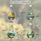 DASTOLL Stained Glass Window Hanging 4 Pcs Set Blue Ocean Coconut Tree Scenery 7.8" - Suncatcher Door Garden Sun Catcher Decor Birthday Christmas for Mom Woman Nana Men