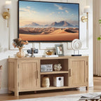 Joaxswe Farmhouse 55" Entertainment Center, Natural Oak Tv Stand with Adjustable Shelves & 2 Door Storage,Wood Media Console Cabinet for TVs Up to 65 inches, Rustic Tv Stands for Living Room,Bedroom