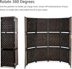 Bonnlo Upgraded Heavy Duty 6FT Tall Rattan Room Divider Screens with Partition Wall 2 Display Shelves, Indoor Folding Screen Dual-Sided Hinges for Home Office (6 Panels)
