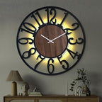 Casaformia 32'' Large Silent Wall Clock with Night Light, Glow in The Dark Decorative Wall Clock Battery Operated, Rustic Modern Metal & Wood Clocks for Bedroom Living Room Decor, Arabic Numerals