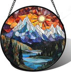 AMDERVEN Stained Glass Window Hanging - Colorful Mountain Lake Landscape Sun Catcher for Door Garden Home Decor Suncatcher Christmas Mother's Day Birthday Gifts for Women Men Mom Nana 15 in