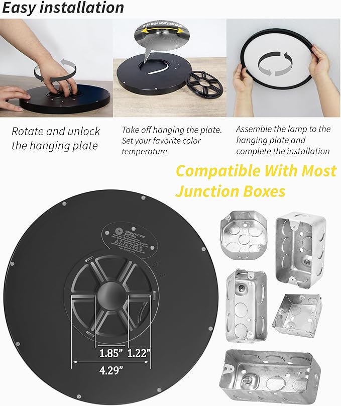 4Pack 12 Inch Dimmable Led Flush Mount Ceiling Light Fixture,Black Round 24w 3000K-6000K, 5CCT Selectable, Modern Flat Panel Super Slim Led Ceiling Light,for Living Dining Kitchen Bedroom Room office
