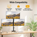 DreamAxis Triple Monitor Mount up to 32" Computer Screen, up to 19.8lbs Each, Adjustable 3 Monitor Stand with Clamp & Grommet Kit, Gas Spring Arm with Tilt Swivel Rotate, VESA Mount 75x75/100x100mm