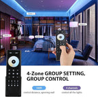 XXK RC02RFB RF Remoter, 4-Zone 2.4G Handheld RF Remote Control Compatible with CCT LED Controller, 99ft Wireless Control 4 Channel Group Control for Home CCT LED Strip Lights