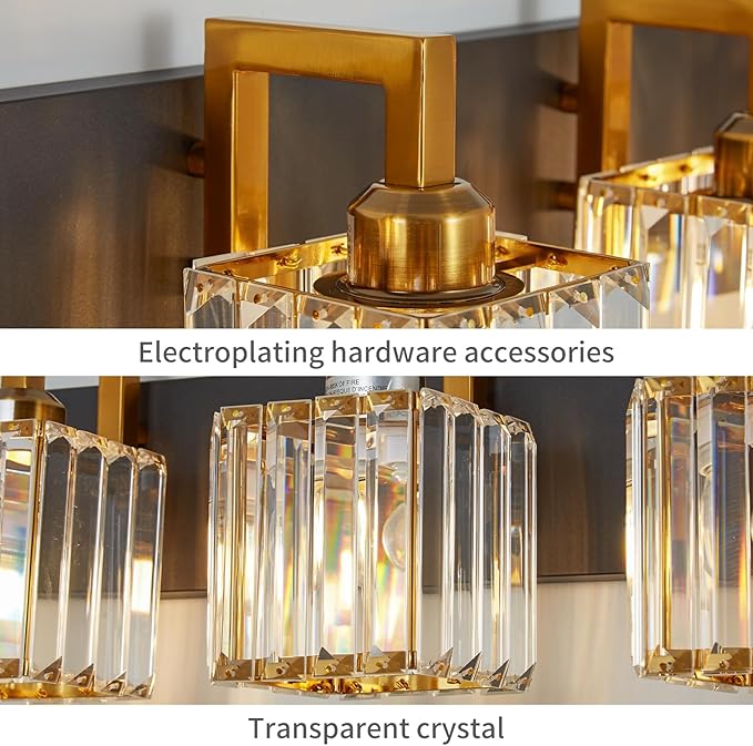 FDPBY Modern Bathroom Vanity Light 6-Lights Black Gold Crystal Wall Lamp Bathroom Modern Crystal Vanity Lighting
