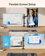 monTEK Dual Monitor Stand for 17"–32” Computer, Adjustable Height Stable Monitor Mount Fit up to 32 inch Screen, Hold up to 22lbs Weight, C-Clamp and Grommet, VESA 75x75mm/100x100mm
