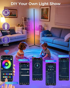boostool LED Corner Lamp, 65" RGB Corner Floor Lamp with 16 Million DIY Colors, 216 Dynamic Light Effects and Music Sync - App and Remote Control LED Lamp for Bedroom, Living Room, Gaming Room