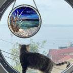 AMDERVEN Stained Glass Window Hanging 4 Pcs Set Navy Blue Ocean Landscape 6.3" - Suncatcher Door Garden Sun Catcher Decor Birthday Mother's Day for Mom Woman Nana Girl Boy Friend