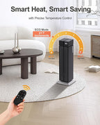 ComDomus Space Heater Large Room, 25” Electric Room Heaters for Indoor Use with 120° Oscillation, 3 Heat Levels, 3 Modes, Multiple Safety Protections, 12H Timer, Black Ceramic Tower Heater for Bedroom