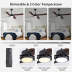 WINGBO 54 Inch Ceiling Fan with Light and Remote, 4 Plywood Blades, 6-Speed Reversible DC Motor, Dimmable, 3CCT, Farmhouse Ceiling Fan for Bedroom Living Room Kitchen, Black and Walnut/Shadowed Walnut