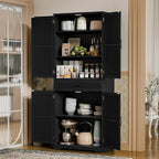 72" Kitchen Pantry Storage Cabinet, Farmhouse Style With Adjustable Shelves, Large Capacity Drawer, Freestanding Cupboard for Kitchen, Dining Room, Living Room, Black