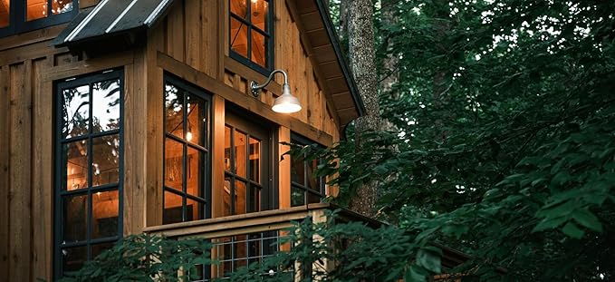 Steel Lighting Co. Hawthorne Barn Light | Outdoor Wall Mounted | 8 inch Dome | 16 inch Gooseneck| Small Farmhouse Light Made in America | Matte Black Exterior/White Interior
