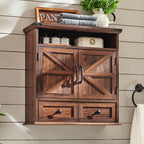 ACCOHOHO Bathroom Wall Cabinet, Farmhouse Medicine Cabinet, 24" Wide Cabinet with Drawer, Adjustable Shelf, Double Barn Doors, Storage Cabinet for Bathroom, Kitchen, Living Room, Brown