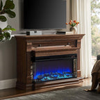 OKD 52 Inch Electric Fireplace with Mantel, Fireplace TV Stand with 36" 3-Sided Glass Electric Fireplace Heater for Living Room (Brown)