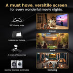 2025 Upgraded Portable Projector Screen - Black Backing,Straight Edges, Foldable, Washable and Wrinkle-Free - for Indoor Home Theater and Outdoor Cinema -150 inch White 16:9 by IOLIEO