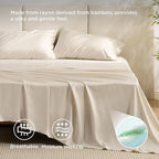 Bedsure King Size Sheets Set, Cooling Sheets for Hot Sleepers, Rayon Derived from Bamboo, Breathable & Soft, Deep Pocket Up to 16 Inches, Hotel Luxury Silky Bedding, Light Beige