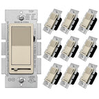 BESTTEN 10 Pack Matte Champagne Gold Dimmer Light Switch, Single Pole or 3-Way, Compatible with Dimmable LED, CFL, Incandescent and Halogen Bulb, 120VAC, Signature Collection, UL Listed