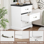 Nightstand with 3 Large Drawers,24" Wide End Table with Metal Handles,Rustic Farmhouse Wood Small Dresser,Bedside Table,Modern Chest of Drawers for Bedroom,Living Room,White