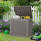 NUNU LAB 31 Gallon Outdoor Storage Box Waterproof, Outside Package Delivery Deck Boxes with Lockable Lid, Backyard Storage Bin For Garden Tools, Patio Cushions Accessories, Gray