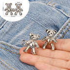 TOOVREN Cute Bear Button Pins for Loose Jeans - No Sew, No Tools Instant Pant Waist Tightener, 4 Sets Jeans Button Replacement Pant Clips for Waist Buckle
