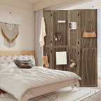 Leesinwing 4 Panel Wooden Room Dividers, 5.6FT High Plug-in Folding Screen Made of Natural Wood, Pegboard Display for Bedroom and Shopping Malls and Jewelry Stores, Dark Brown