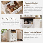 T4TREAM Farmhouse Nightstand with Charging Station, 18" End Table with 2 Drawers Storage, Wood Side Table w/Roman Column, Bedside Cabinet for Bedroom, Living Room, Antique White