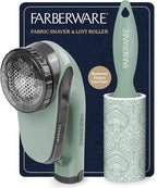 Farberware Large Lint Remover & Fabric Shaver Set – Battery Powered Sweater Shaver with Triple Blades and Extra Sticky Roller for Pet Hair, Fuzz & Pilling on Clothes & Furniture