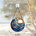 DASTOLL Stained Glass Window Hanging, Big Wave Sun Suncatcher Diamond Glass Panel Hangings Abstract Sun Catchers Decor for Birthday for Women, Men, Wife, Aunt,and Mom 6.3X6.3IN