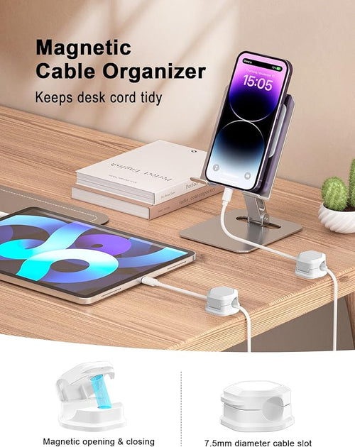 8 Pack Cord Holder - Magnetic Cable Clips - Cord Holder for Nightstand - Cord Organizer for Desk, Magnetic Cord Organizer, for Desk, Nightstand, Phone Charger, Computer, Home, Office, Car (White)