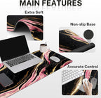 Britimes Pink Black Gold Marble Keyboard Mouse Pad Set 4in1 Large Mousepad+Keyboard Wrist Rest+Mouse Wrist Rest+Coaster Ergonomic Design for Home Office Computer 35.4x15.7 inches