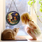 DASTOLL Stained Glass Window Hanging, Moon Goddess Torch Suncatcher Diamond Glass Panel Hangings Dream Sun Catchers Decor for Birthday for Women, Men, Wife, Aunt, and Mom 6.3 in