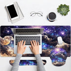 Britimes Moon Space Night Keyboard Mouse Pad Set Blue Cute Cloud 4in1 Large Mousepad+Keyboard Wrist Rest+Mouse Wrist Rest+Coaster Ergonomic Design for Home Office Computer 35.4x15.7 inches