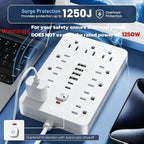 JouleLoom 2 Pack 6 FT Flat Plug Surge Protector Power Strip,11 Multiple AC Outlets with 6 USB Ports (2 USB C), 6 Feet Extension Cord, 1250W/10A, One Touch Switch Button, 17 in 1 Compact powerstrip