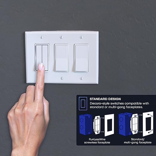 RunLessWire 3-Way Fan & Light Battery-Free DIY Kinetic Wireless Light Switch Kit for Bathrooms & Ceiling Fans: 2 Dual Remote Switches, Both Control 2 5A On/Off Receivers Separately – Brown
