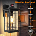 18inch Large Size Motion Sensor Porch Light with GFCI Outlets, Dusk to Dawn Black Outdoor Wall Light Fixture, 3 Modes Exterior Lighting Fixture Waterproof Outside Wall Lantern Sconce for House, 1-Pack