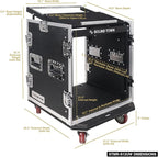 Sound Town Enhanced 1/2" (12mm) Plywood 12U PA DJ Rack/Road ATA Case with 11U Slant Mixer Top, 20’’ Rackable Depth and Casters, 12 Space Size, Pro Tour Grade (STMR-S12UW)