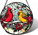DASTOLL Stained Glass Window Hanging, Love Birds Cardinals Sun Catchers Colorful Glass Panel Birds Suncatcher Decor for Birthday for Women, Men, Wife, Lovers, and Mom 6.3 in