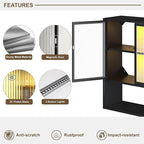 Wall Mounted Bathroom Cabinet with Glass Doors, Metal Over Toilet Storage Cabinets with Open Shelves, Medicine Cabinets for Bathroom, Living Room, Bedroom, Black