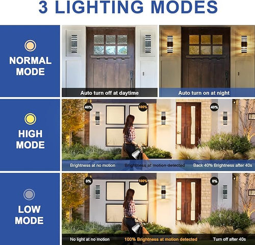 2 Pack Motion Sensor Outdoor Wall Light Fixture Up Down Porch Lights Modern Dusk to Dawn Exterior Sconce Light Wall Mount Outside Coach Lantern for House Front Door Garage (With 4 Dimmable Warm Bulbs)