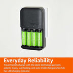 Amazon Basics 4-Bay Battery Charger for AA & AAA Rechargeable Batteries with Rechargeable AA NiMh Batteries, 4 count (Pack of 1), Type A (American) Plug, Black
