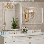 LOAAO 40x30 Inch White Metal Framed Bathroom Mirror for Wall, White Bathroom Vanity Mirror Farmhouse, Large Rounded Rectangle Mirror, Anti-Rust, Tempered Glass, Hangs Horizontally or Vertically