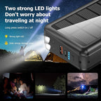 boogostore Portable Charger with Built in Cable and Wall Plug 50000mAh PD30W Fast Charging Solar Power Bank with 5 Output & 2 Input Dual LED Flashlights Phone Holder External Battery Pack (Black)