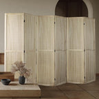 ECOMEX 6 Panel Room Divider, 5.6Ft Pegboard Display Wooden Folding Privacy Screen Freestanding Peg Board for Trade Show Craft Show Home Wall Organizer, Natural Wood