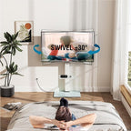 FITUEYES Floor TV Stand for 32-75 inch TV with Power Outlet, Tall TV Stand for Bedroom Living Room with Tempered Glass Base, Floor TV Mount Holds Up to 88lbs MAX VESA 600x400mm,White
