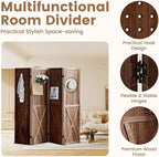 ALeesing 4 Panel Pegboard Wood Room Divider, 5.6Ft Pegboard Display Folding Privacy Screens, Peg Board Display Freestanding for Trade Show Craft Show Home Wall Organizer, Retro Brown