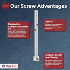Kozelo 5pcs Socket Head Cap Screws - [M6-1 x 75mm] 304 Stainless Steel Allen Socket Drive for Electrical Motor 3D Printing Fan Engine Replacement Use, Silver