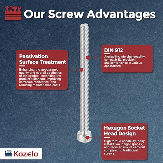 Kozelo 5pcs Socket Head Cap Screws - [M6-1 x 75mm] 304 Stainless Steel Allen Socket Drive for Electrical Motor 3D Printing Fan Engine Replacement Use, Silver