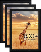 TKYGU 12x14 Picture Frame Black Set of 3,Wooden Frame 12x14 Wall Gallery Poster Photo frame with Durable Shatter Resistant Plexiglass for Wall Mounting Family -friend- wedding best gift