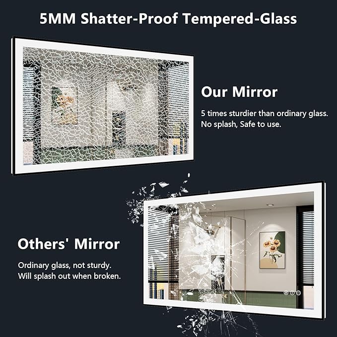 YEELAIT 36x30 Inch LED Bathroom Mirror with Lights (Front Lit and Backlit) Black Framed Lighted Vanity Mirror for Bathroom Wall Dimmable Anti-Fog Memory Tempered Glass Horizontal/Vertical